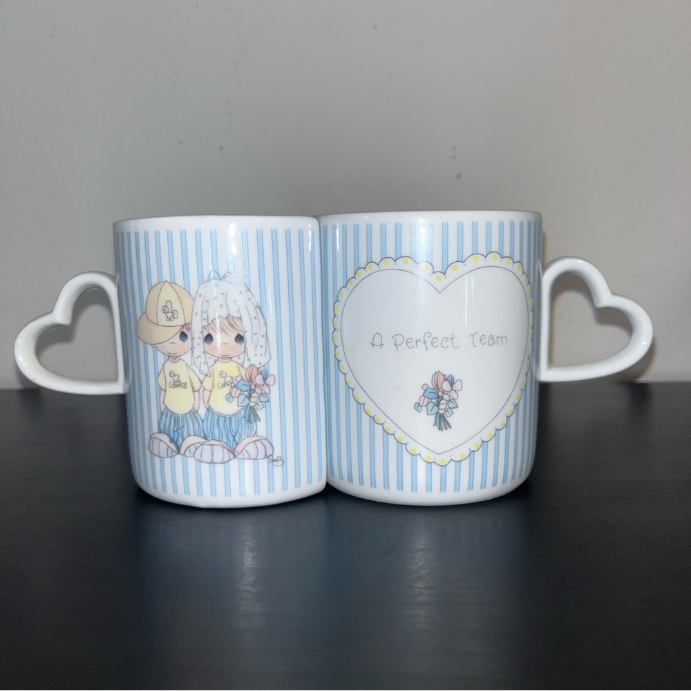Vintage 1987 Precious Moments A Perfect Team Coffee Mug Heart handle nested mug
